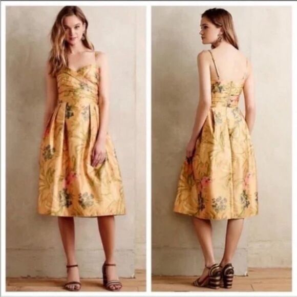 Anthropologie Botanica Dress by James Coviello Orange Watercolor size 2 - Picture 11 of 11